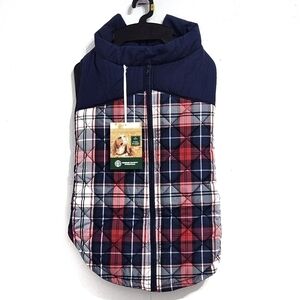 Nwt Humane Society Navy Blue and Red Plaid Quilted Pet Jacket size XL